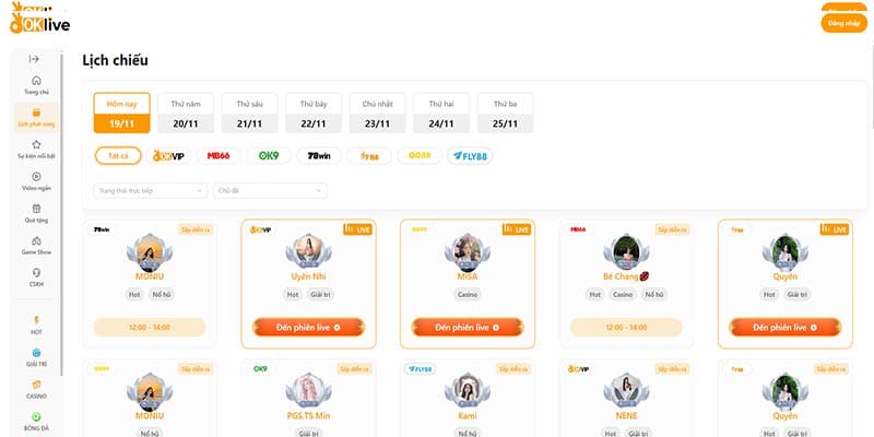 Các nhóm nội dung nổi bật trên OKLive